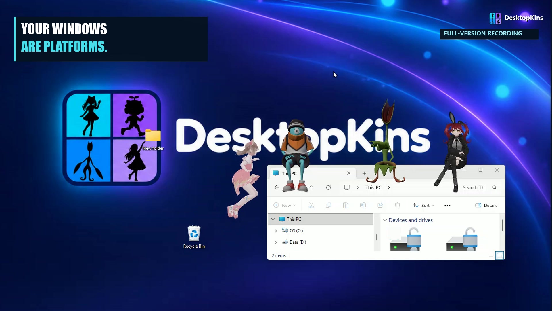 A DesktopKins avatar exploring desktop surfaces